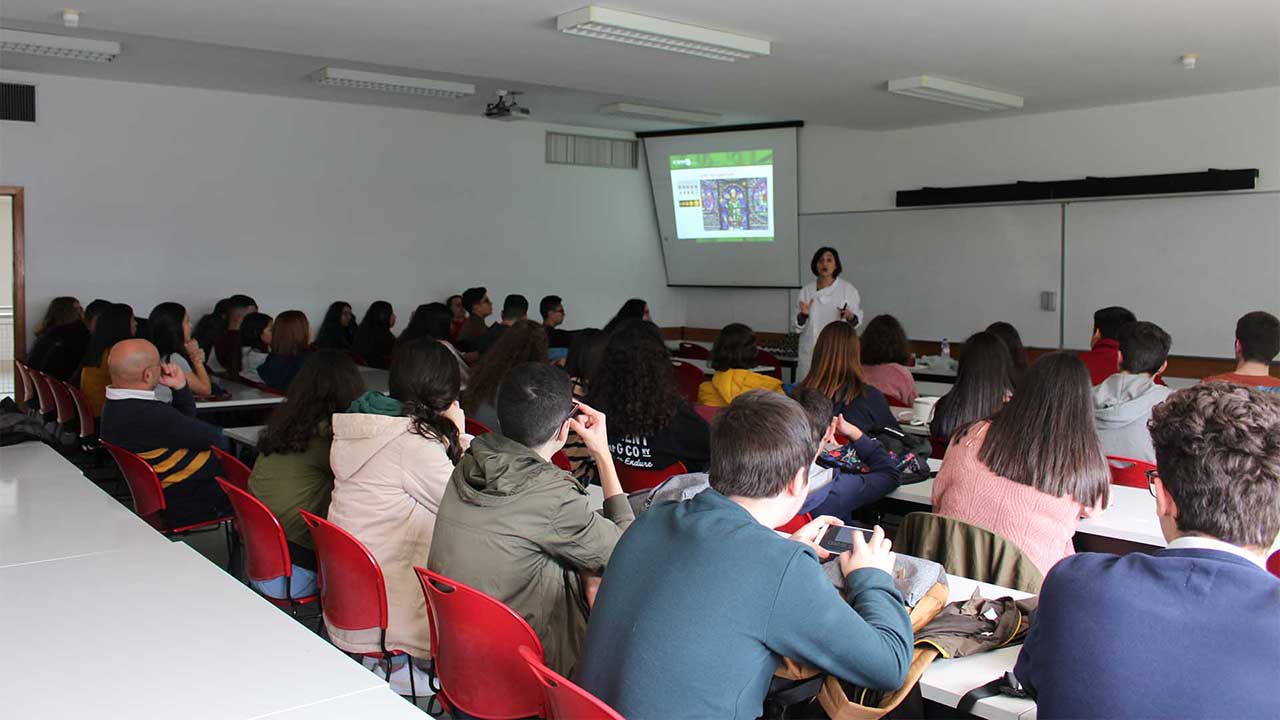 Students from Machico's elementary and secondary school attending a lecture on nanotechnology and nanochemistry during their visit to CQM.