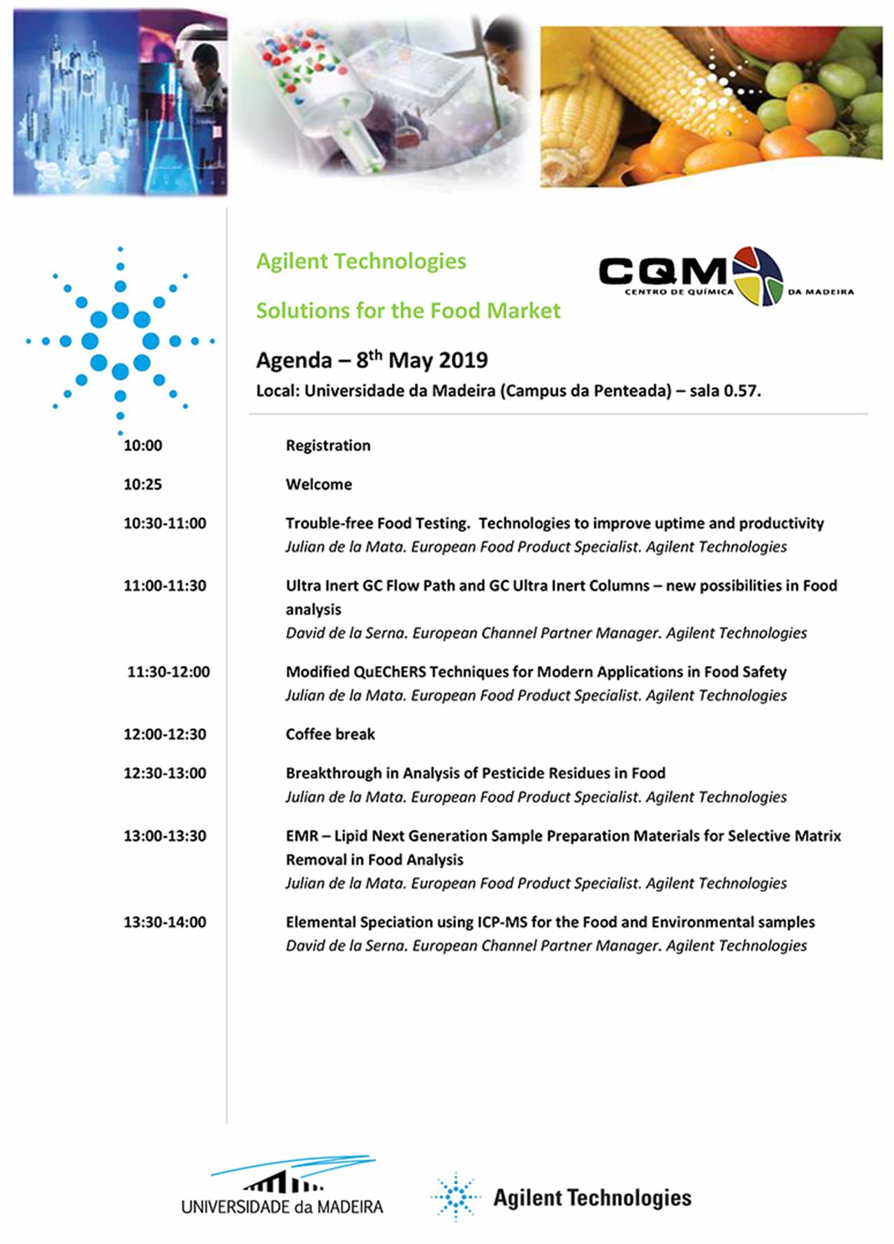 Angilent Technologies Solitions for the Food Market poster with program.